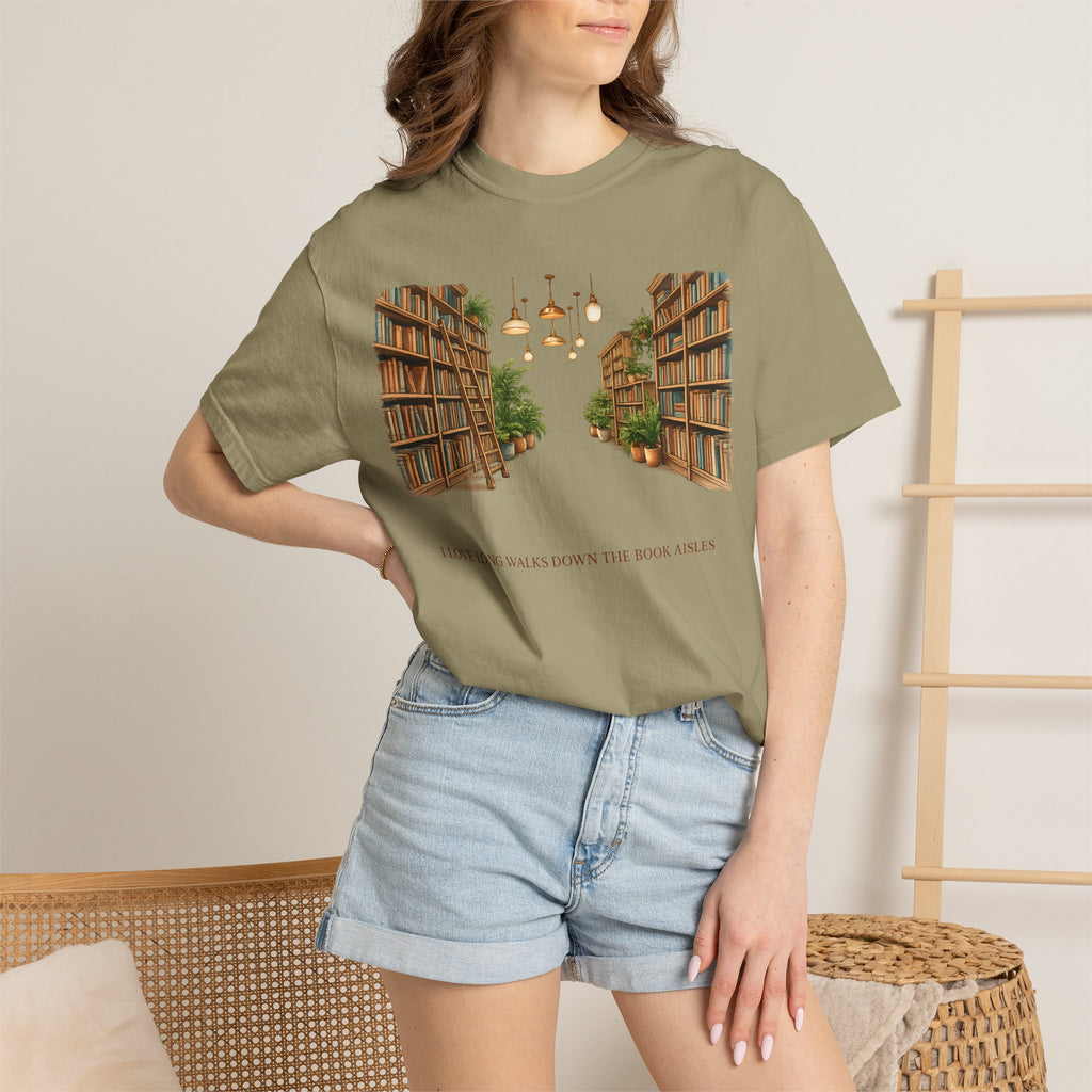 Book Nook T-Shirt — 'I Long Long Walk Down The Book Aisles' Literary Tee