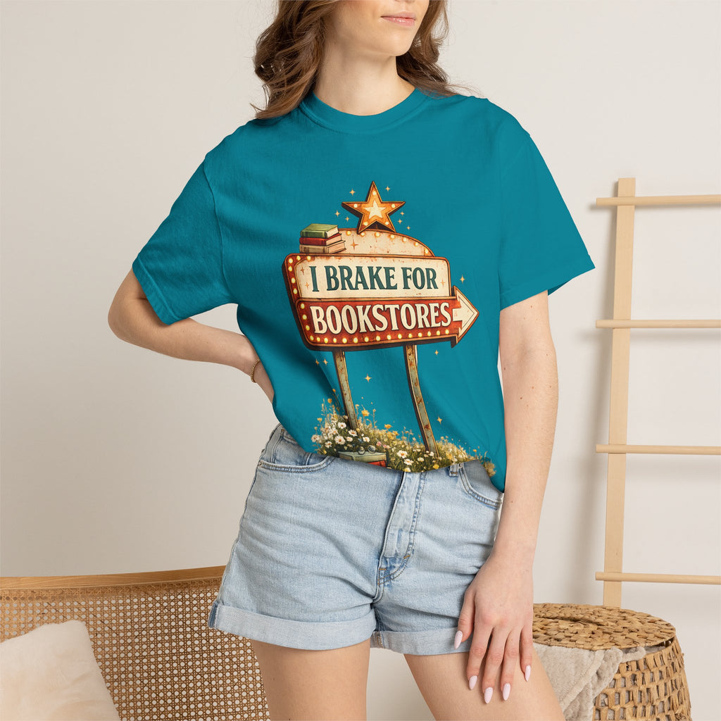 I Brake for Bookstores T-Shirt — Vintage Signbook Lover Tee
