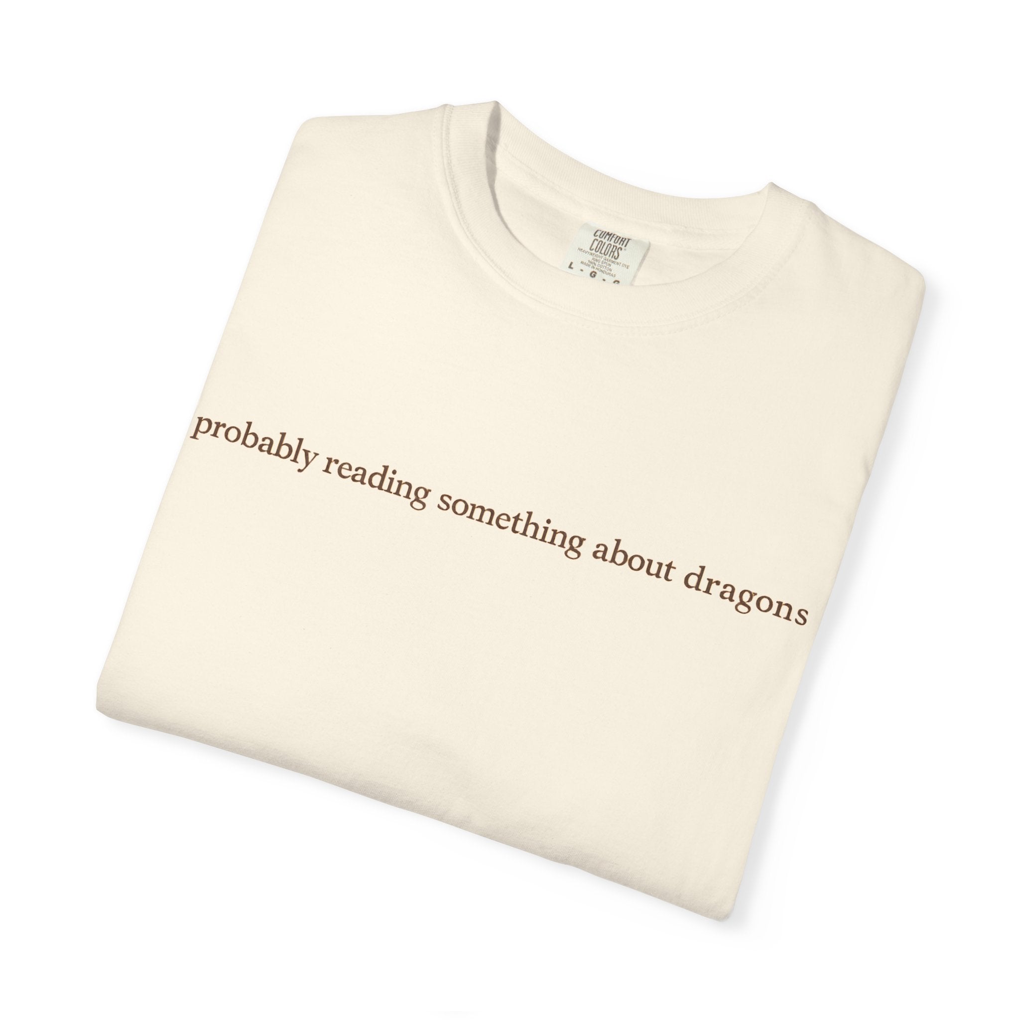 T-Shirt — "probably reading something about dragons" Minimal Bookish Graphic Tee