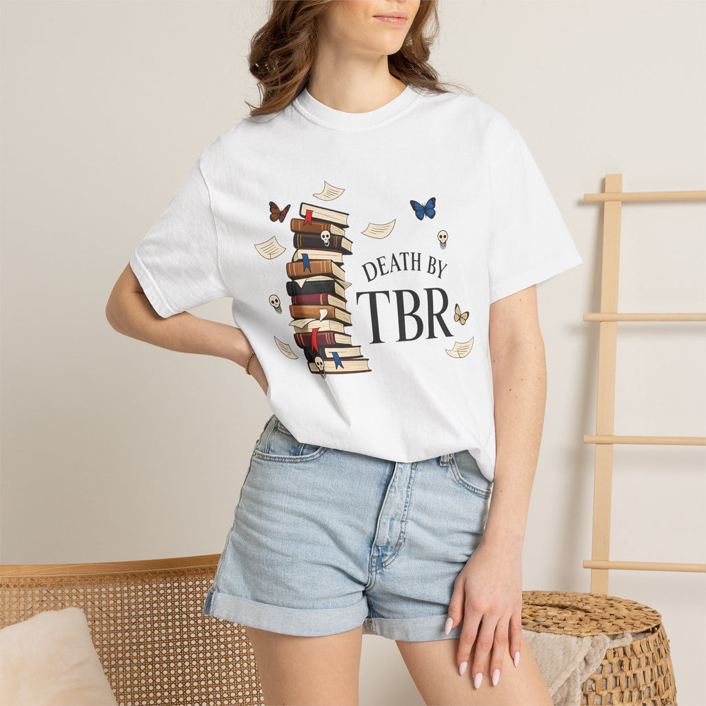 Death by TBR Book Stack T-Shirt — Reader Gift Graphic Tee