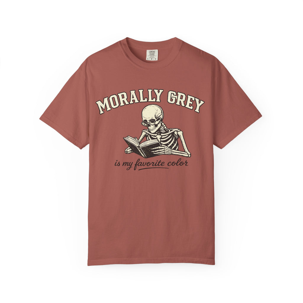 Morally Grey Skeleton Tee — "Morally Grey is My Favorite Color" Graphic T-Shirt