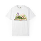 Floral Open Book T-Shirt — Botanical Reading Tee for Gardeners & Book Lovers