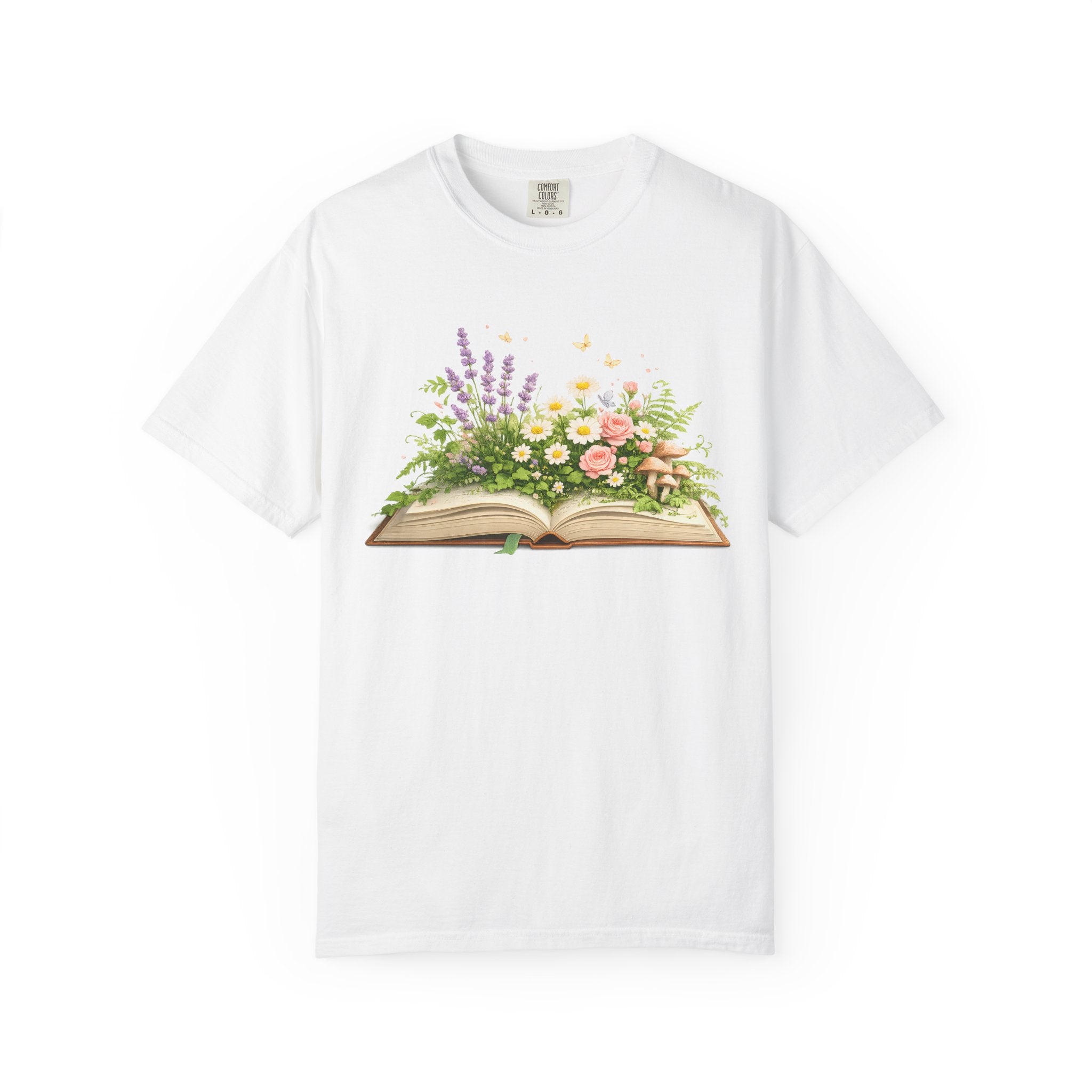 Floral Open Book T-Shirt — Botanical Reading Tee for Gardeners & Book Lovers