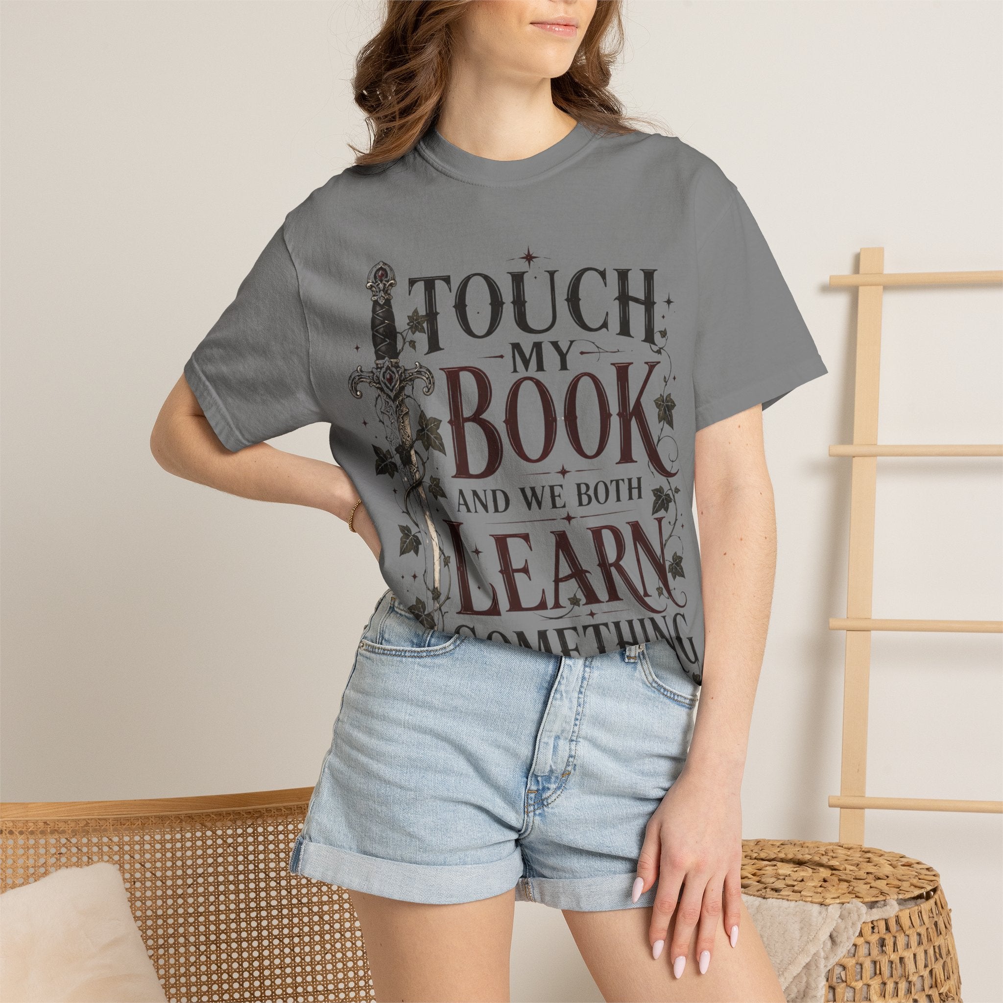 Book Lover T-Shirt — “Touch My Book and We Both Learn Something” Vintage Literary Tee