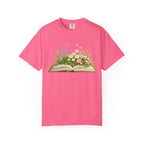 Floral Open Book T-Shirt — Botanical Reading Tee for Gardeners & Book Lovers