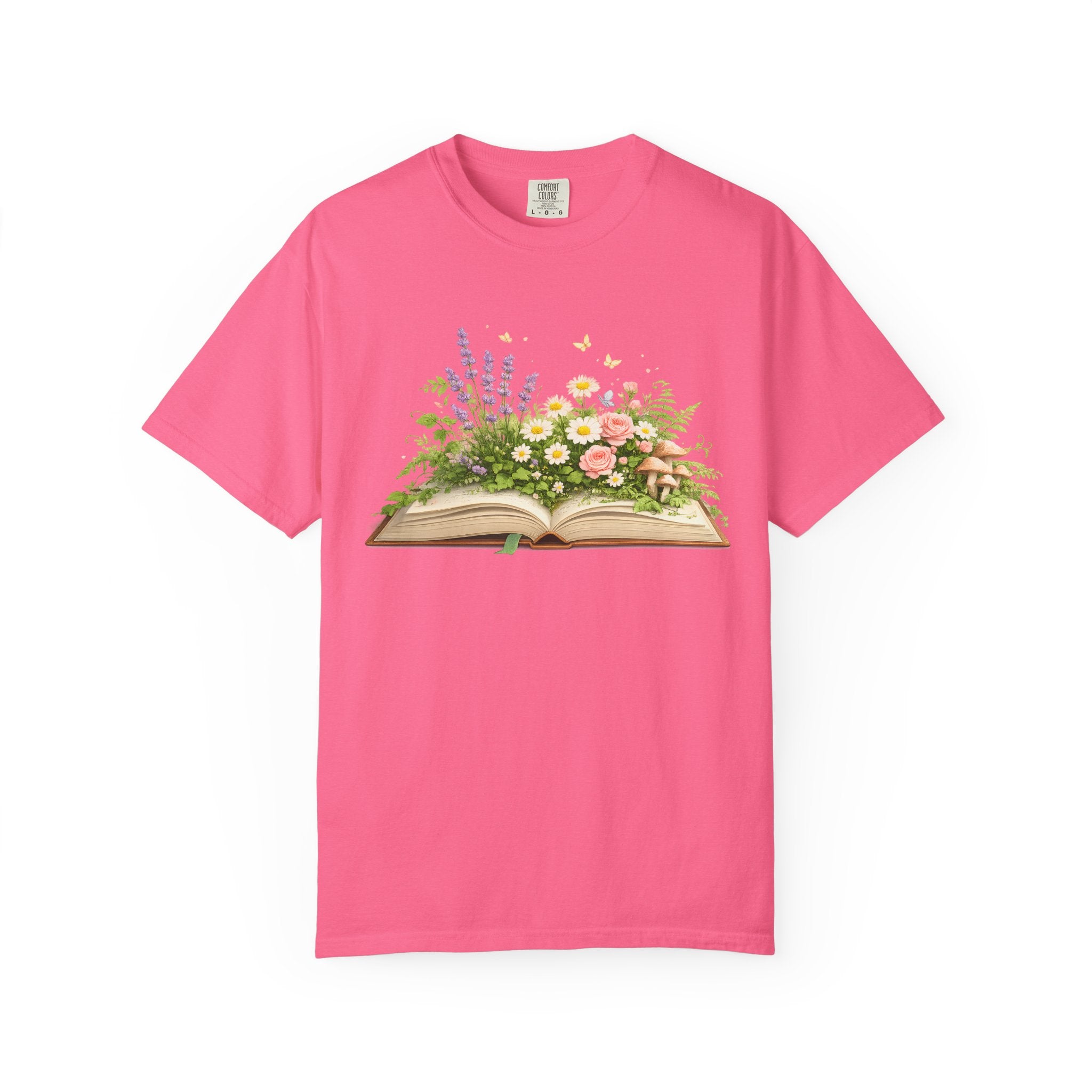 Floral Open Book T-Shirt — Botanical Reading Tee for Gardeners & Book Lovers