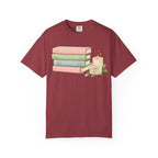 Cozy Bookstack Tee — Pastel Books, Candle & Rose Graphic T‑Shirt