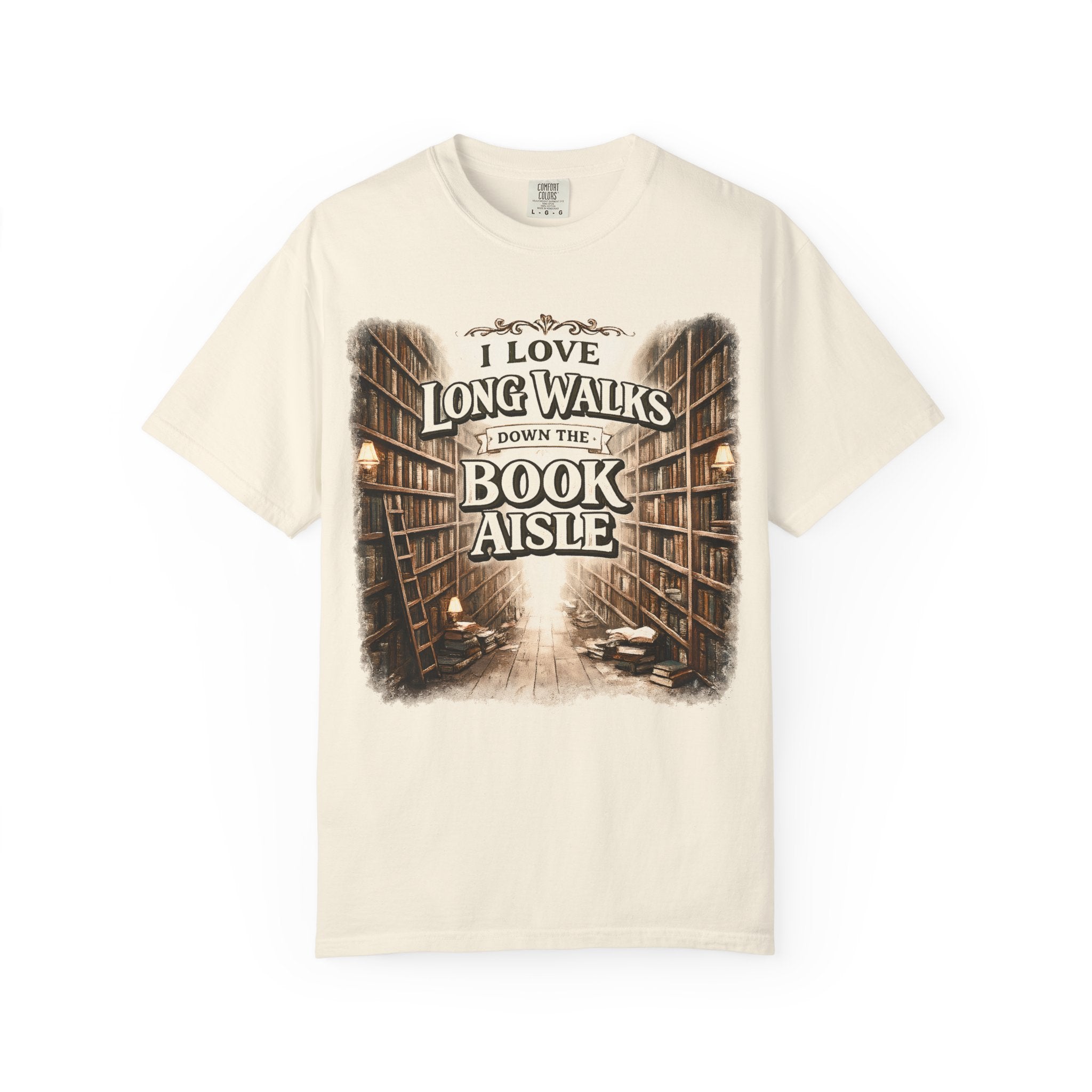 T-Shirt — "I Love Long Walks Down the Book Aisle" Literary Graphic Tee