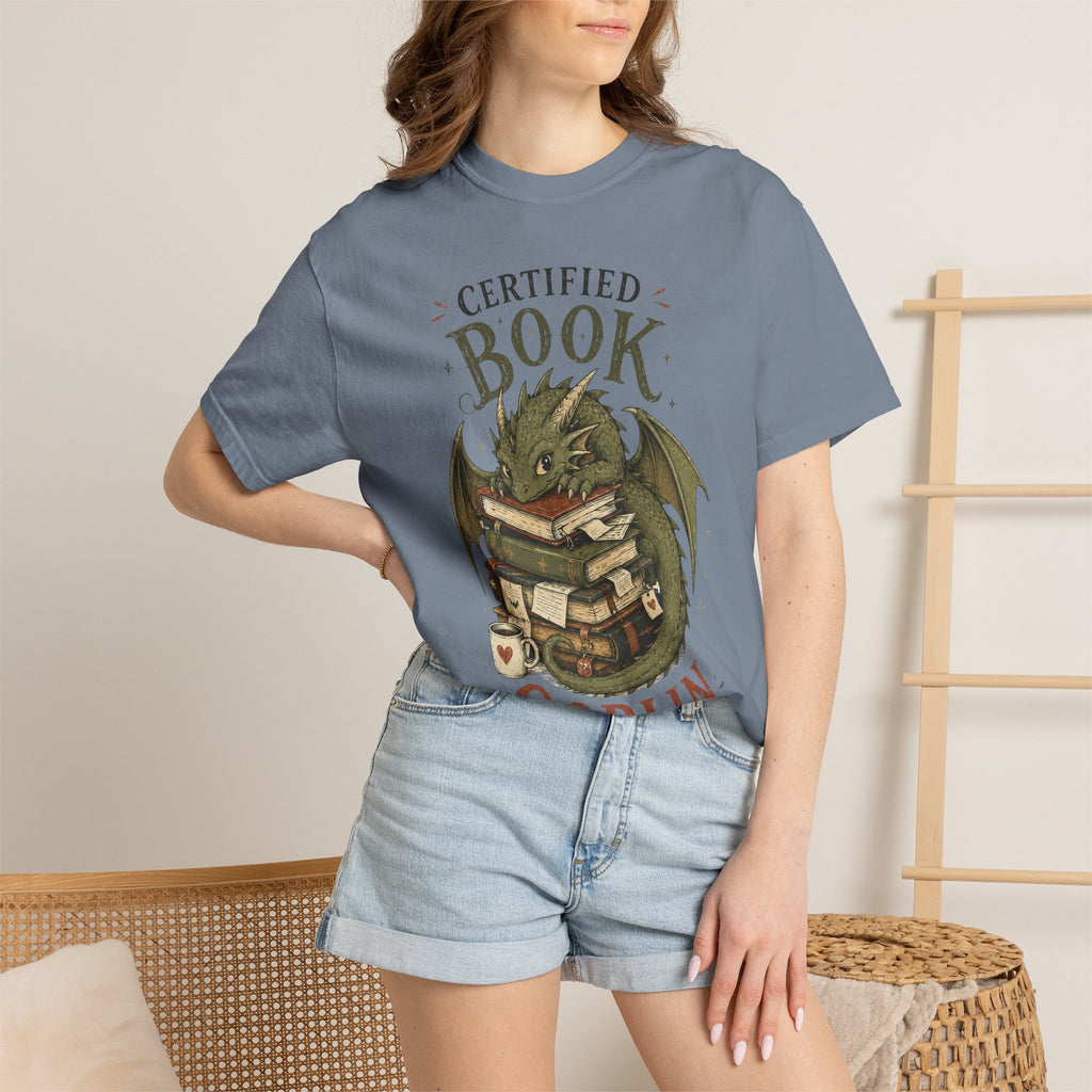 Certified Book Goblin T-Shirt — Cute Dragon Reading Graphic Tee for Book Lovers
