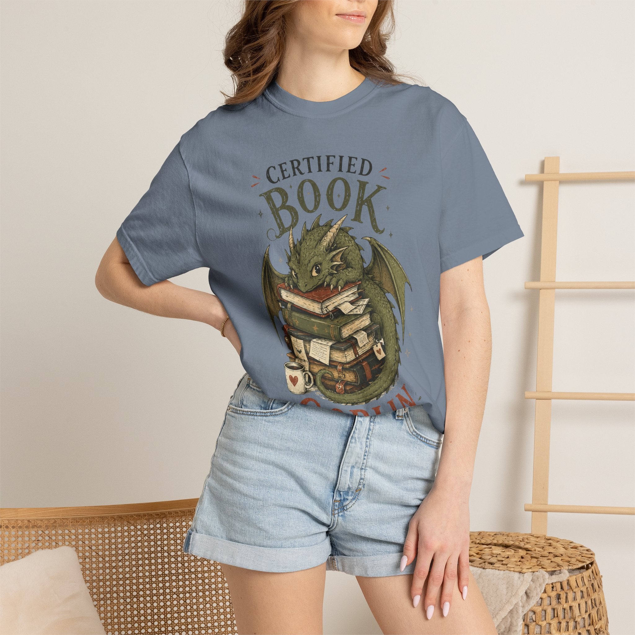 Certified Book Goblin T-Shirt — Cute Dragon Reading Graphic Tee for Book Lovers