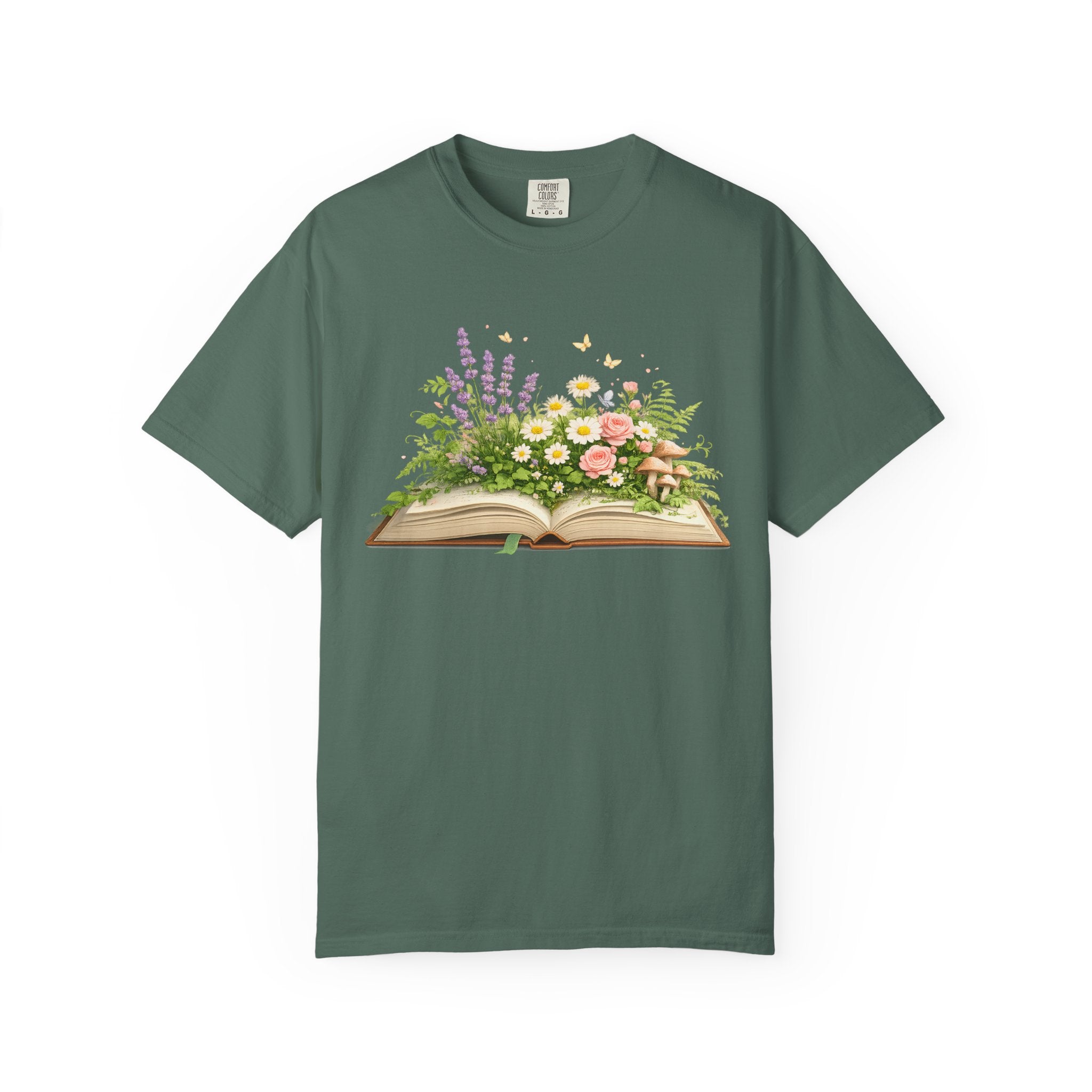Floral Open Book T-Shirt — Botanical Reading Tee for Gardeners & Book Lovers