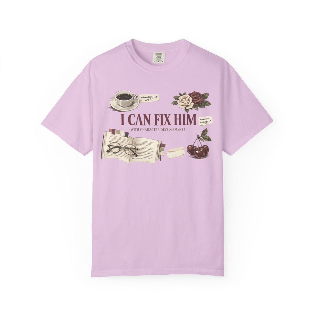 I Can Fix Him T-Shirt — Vintage Floral Literary Coffee Graphic Tee