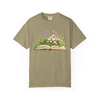 Floral Open Book T-Shirt — Botanical Reading Tee for Gardeners & Book Lovers