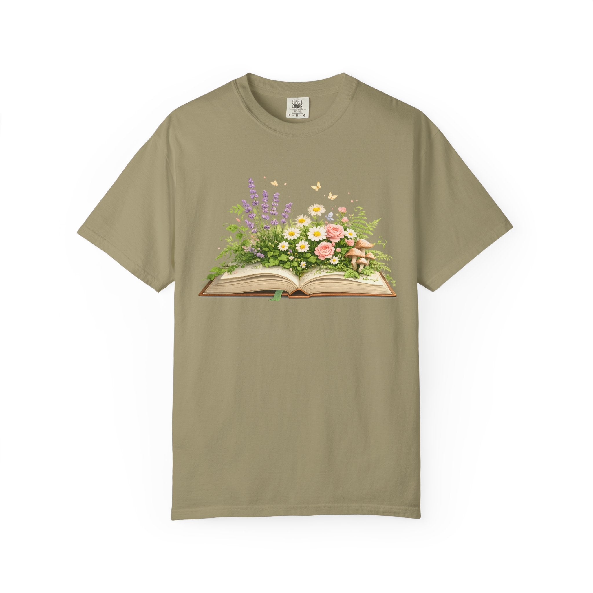 Floral Open Book T-Shirt — Botanical Reading Tee for Gardeners & Book Lovers