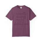 Graphic T-Shirt — “Currently Kicking My Feet Over Fictional Men” Printed Tee for Book Lovers