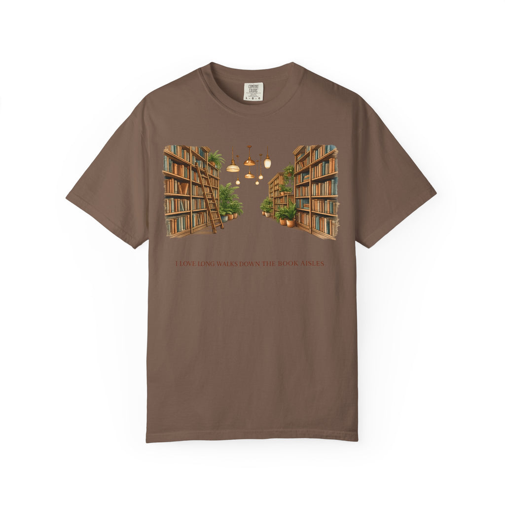 Book Nook T-Shirt — 'I Long Long Walk Down The Book Aisles' Literary Tee