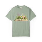 Floral Open Book T-Shirt — Botanical Reading Tee for Gardeners & Book Lovers