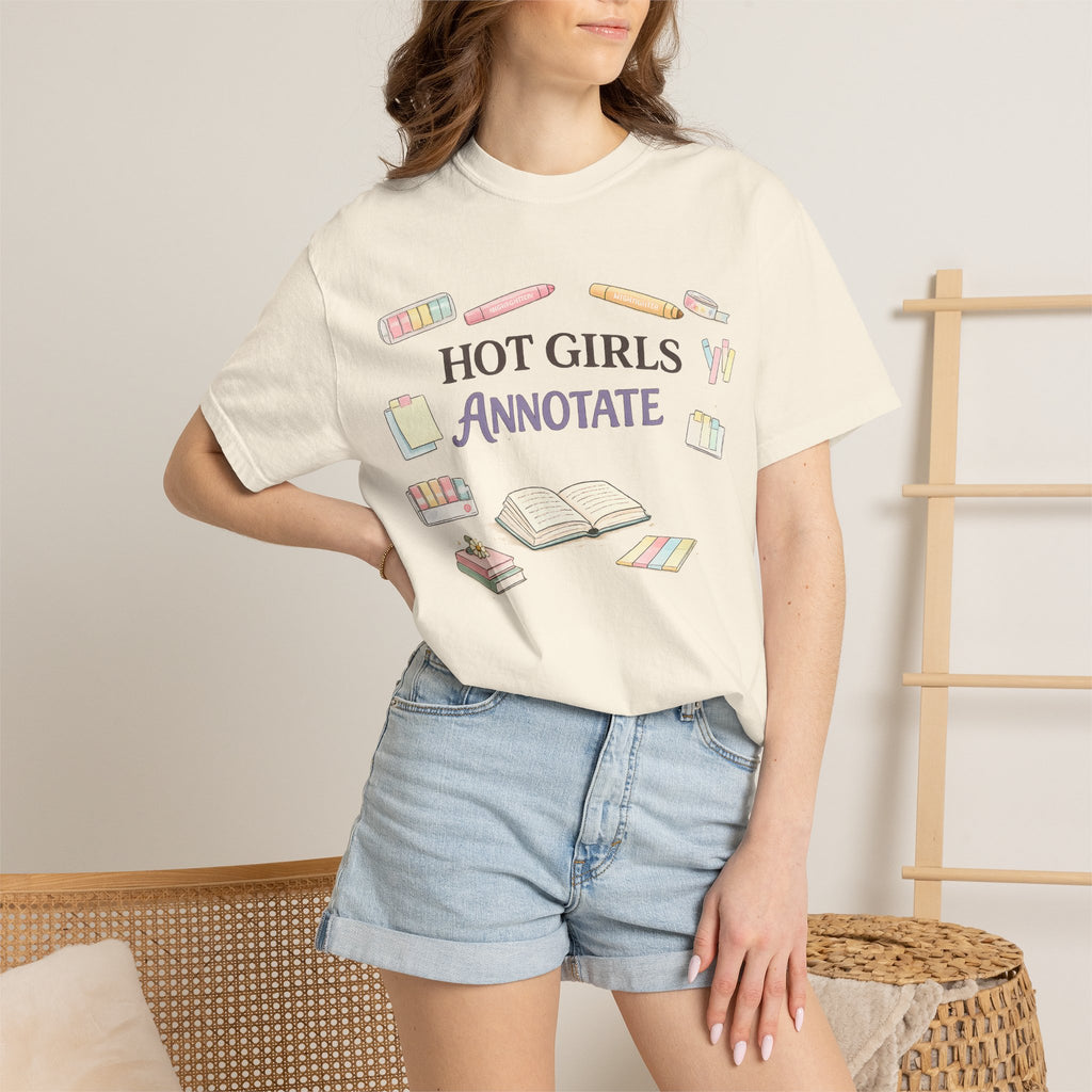Hot Girls Annotate T-Shirt — Cute Study/Bookish Graphic Tee for Students & Readers