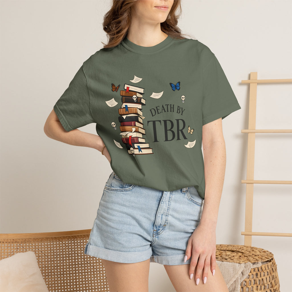 Death by TBR Book Stack T-Shirt — Reader Gift Graphic Tee
