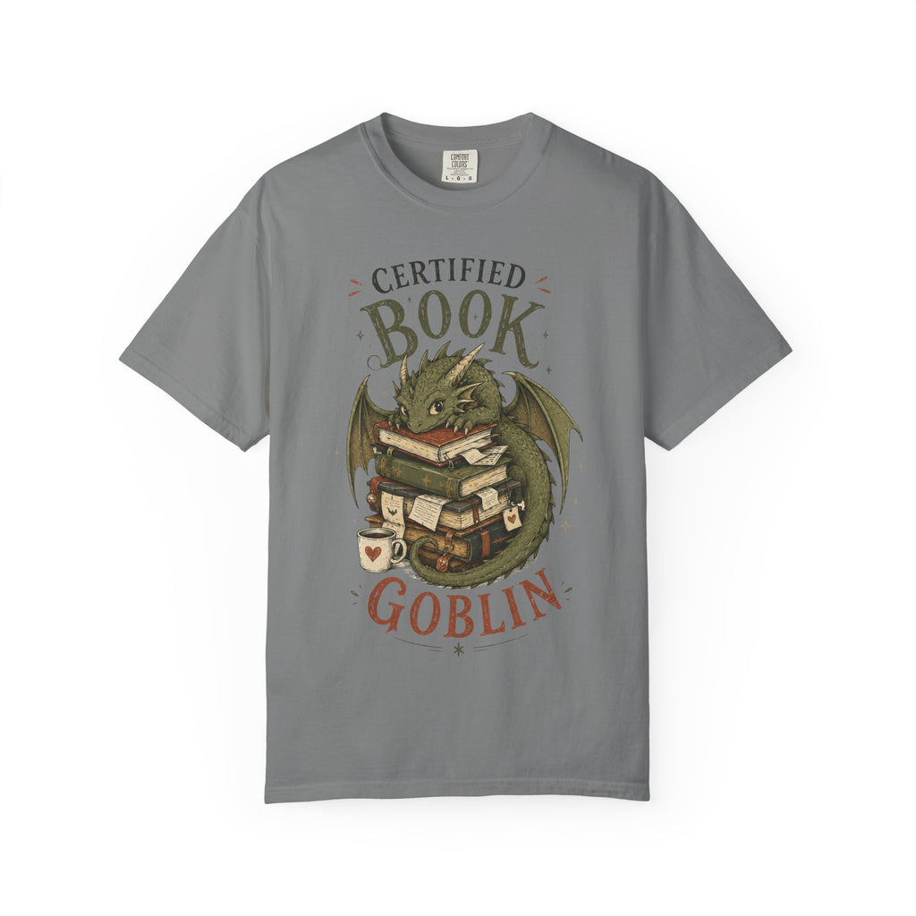 Certified Book Goblin T-Shirt — Cute Dragon Reading Graphic Tee for Book Lovers