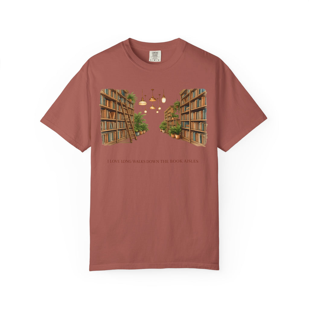 Book Nook T-Shirt — 'I Long Long Walk Down The Book Aisles' Literary Tee