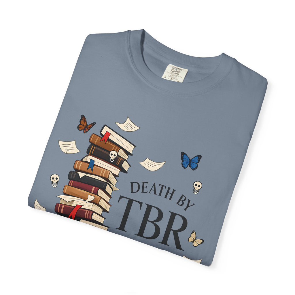 Death by TBR Book Stack T-Shirt — Reader Gift Graphic Tee