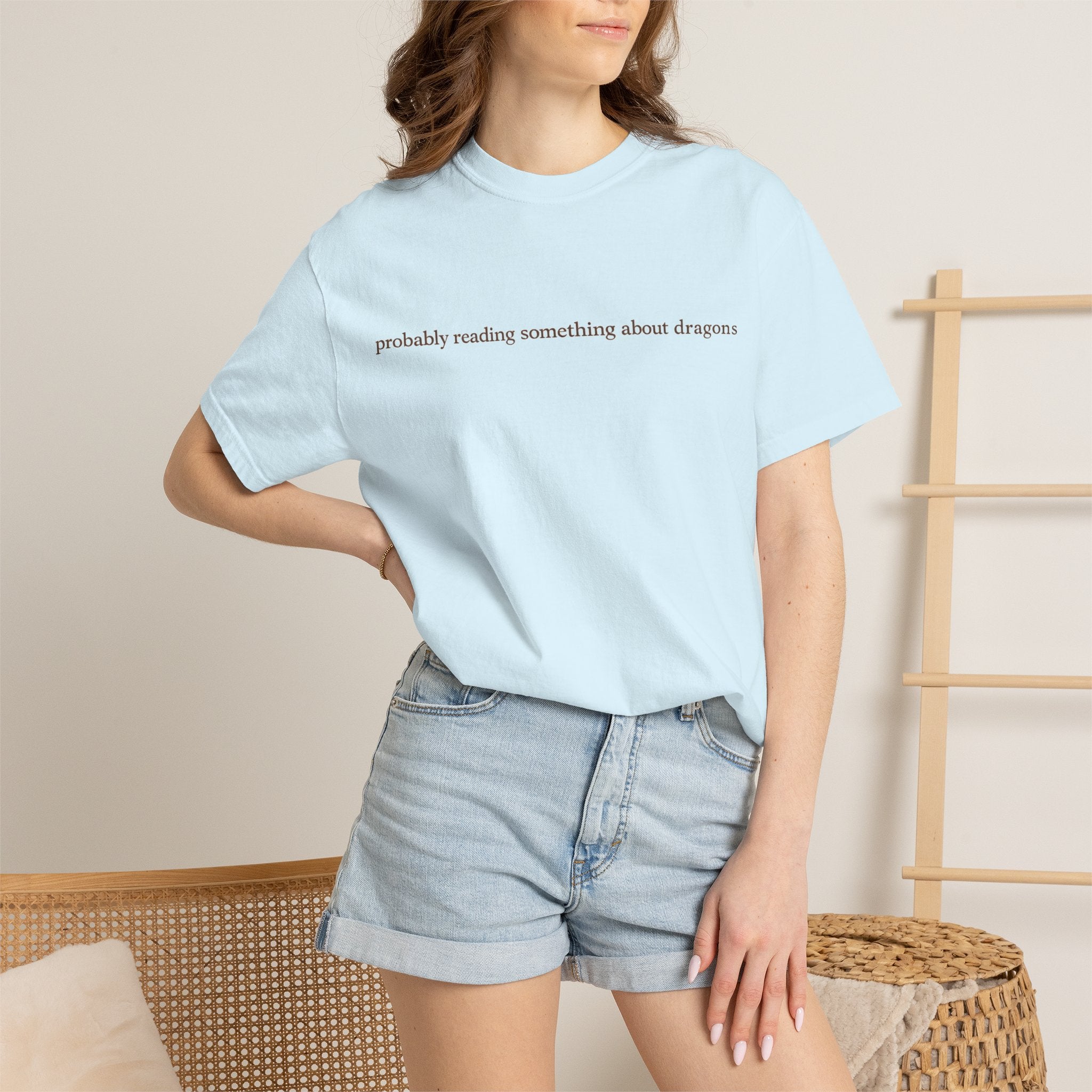 T-Shirt — "probably reading something about dragons" Minimal Bookish Graphic Tee