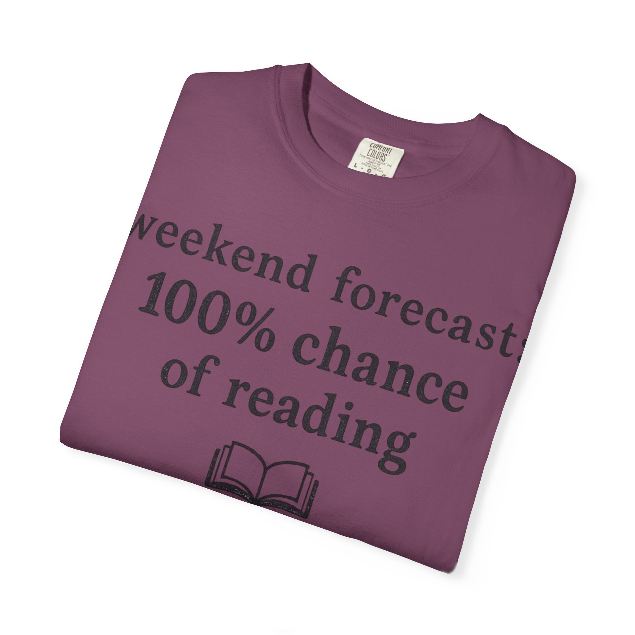 Reading Forecast T-Shirt — “Weekend Forecast: 100% Chance of Reading” Book Lover Tee