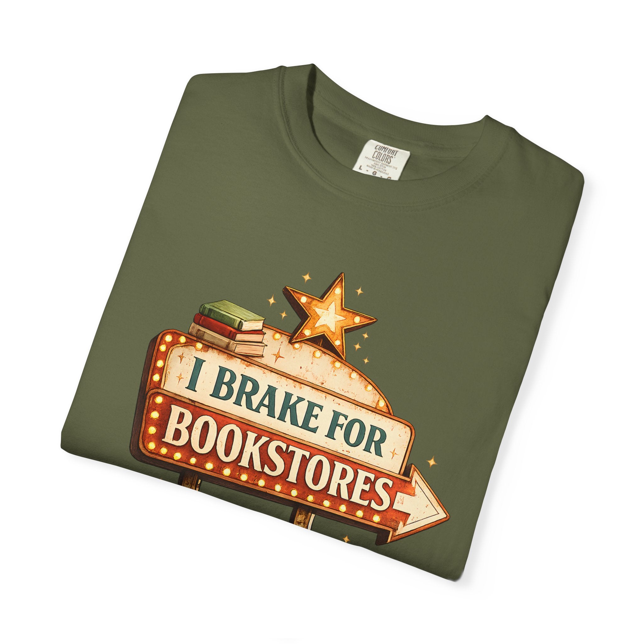I Brake for Bookstores T-Shirt — Vintage Signbook Lover Tee