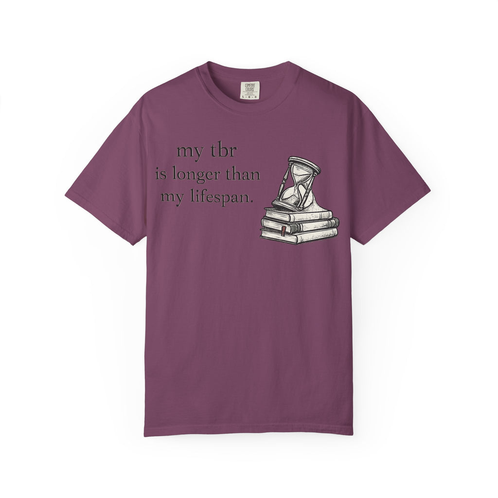 Book Lover T‑Shirt — “my tbr is longer than my lifespan” Graphic Tee