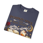 Pumpkin Spice and Plot Twists T-Shirt: Vintage Autumn Flatlay Graphic Tee