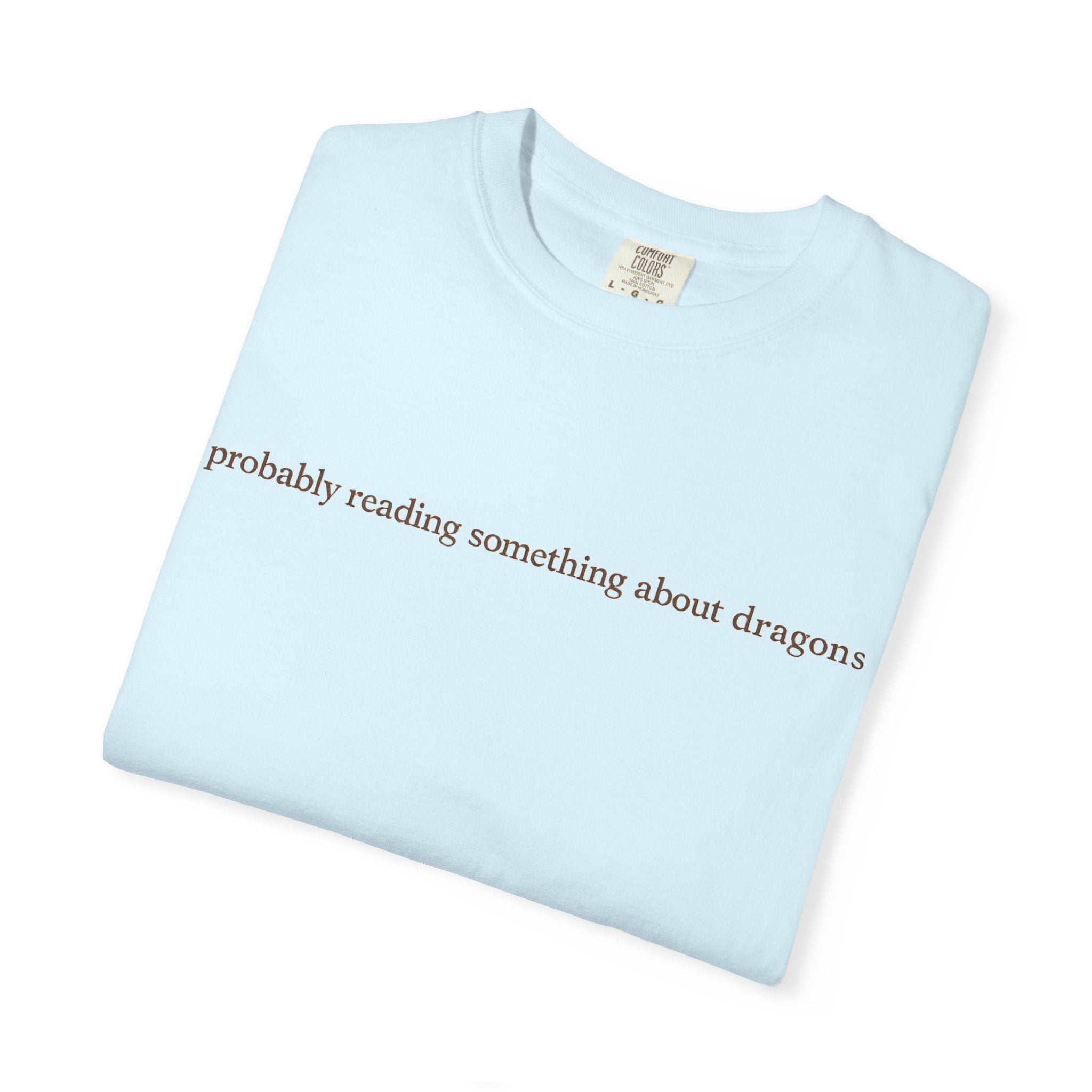 T-Shirt — "probably reading something about dragons" Minimal Bookish Graphic Tee