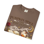 Pumpkin Spice and Plot Twists T-Shirt: Vintage Autumn Flatlay Graphic Tee