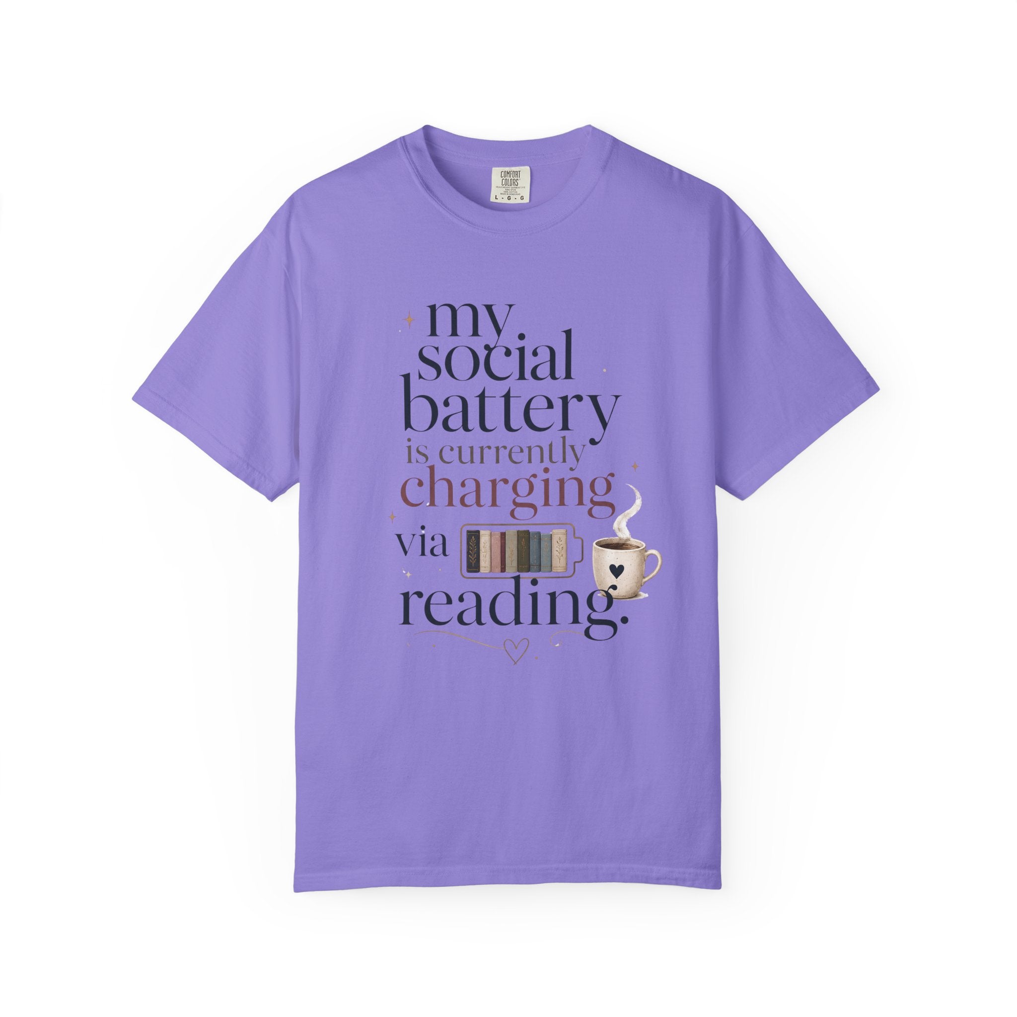 Reading Recharge T-Shirt — "My Social Battery Is Currently Charging via Reading" Booklover Tee