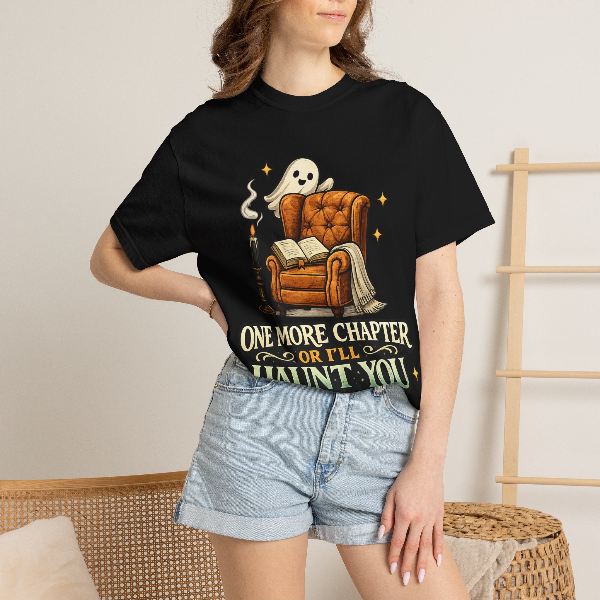 T-Shirt — “One More Chapter or I’ll Haunt You” Ghost Reading Tee