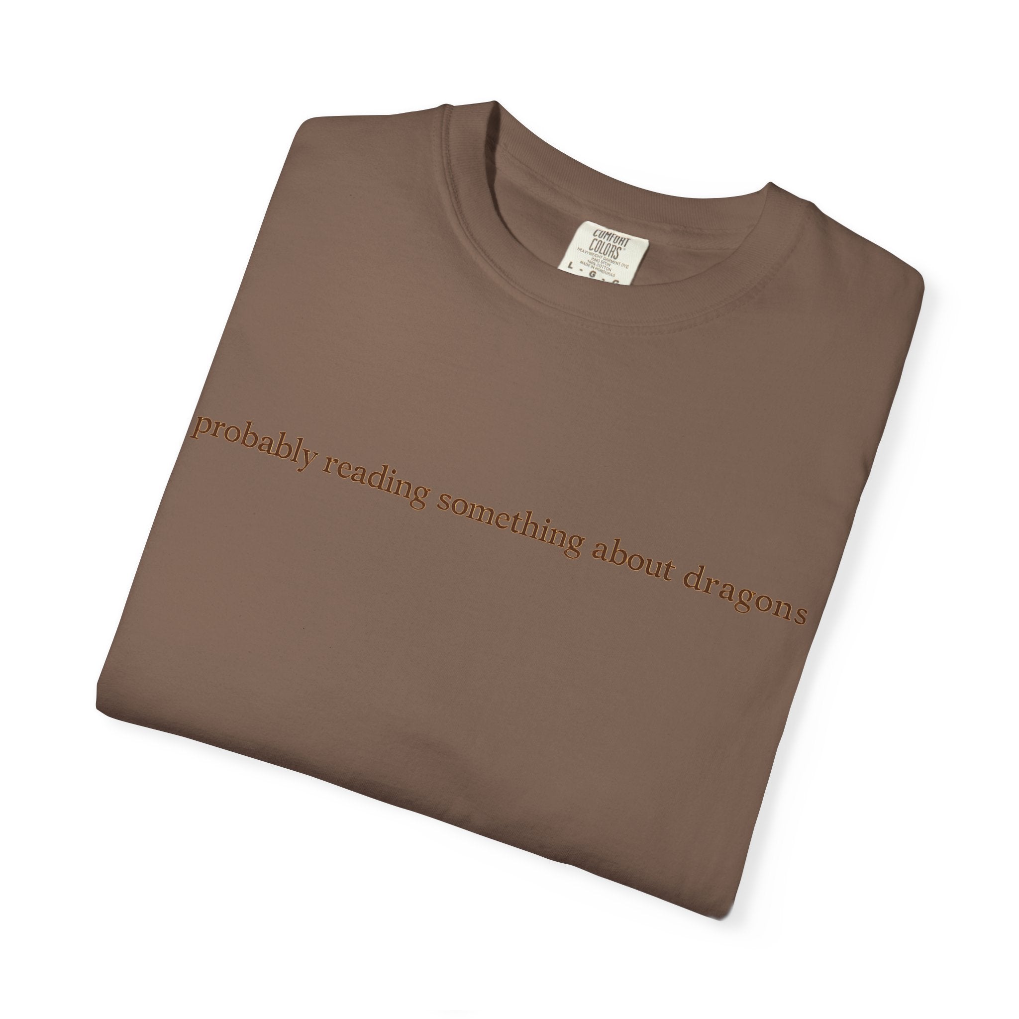 T-Shirt — "probably reading something about dragons" Minimal Bookish Graphic Tee
