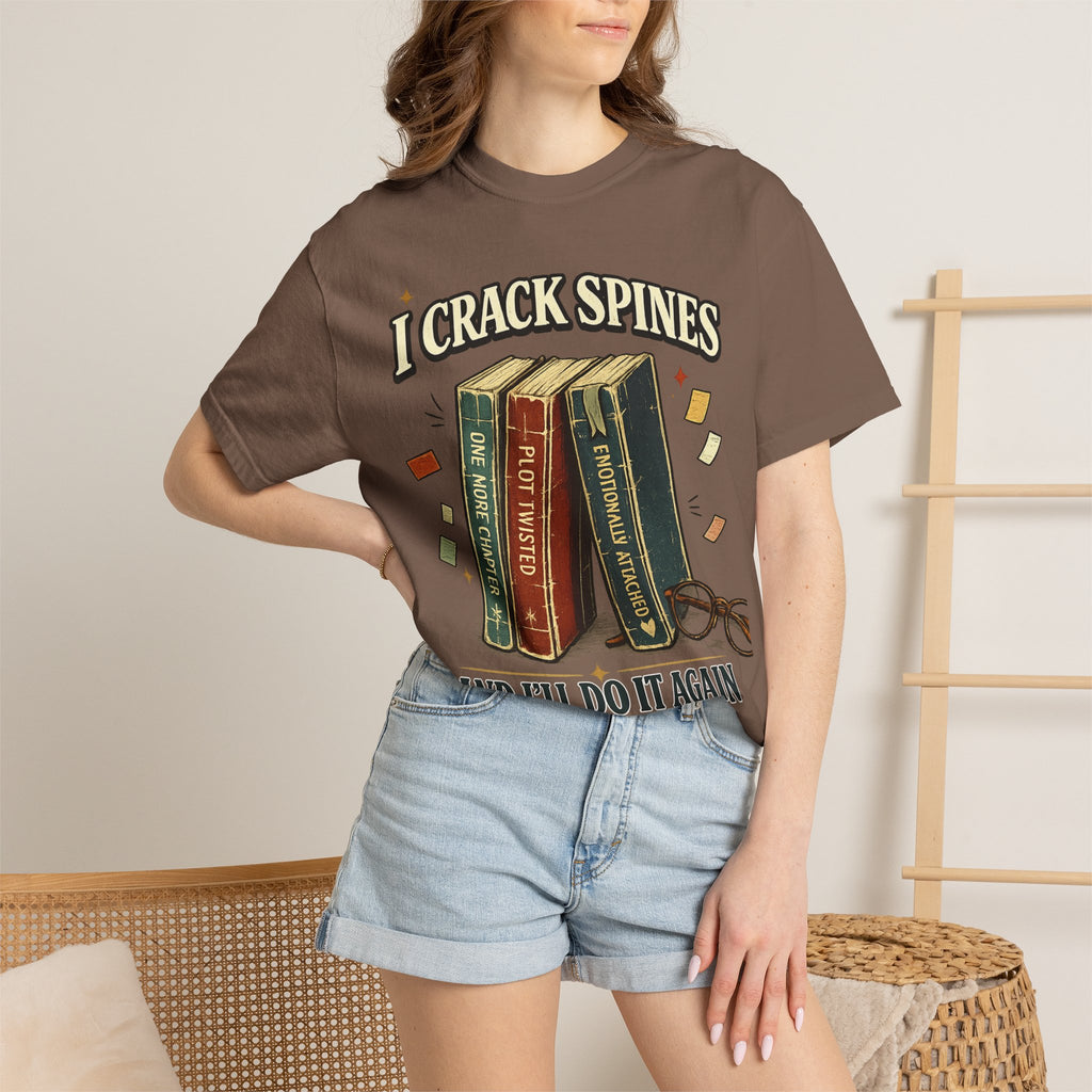 Book Lover T-Shirt — "I Crack Spines and I'll Do It Again" Vintage Stack Graphic
