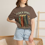 Book Lover T-Shirt — "I Crack Spines and I'll Do It Again" Vintage Stack Graphic