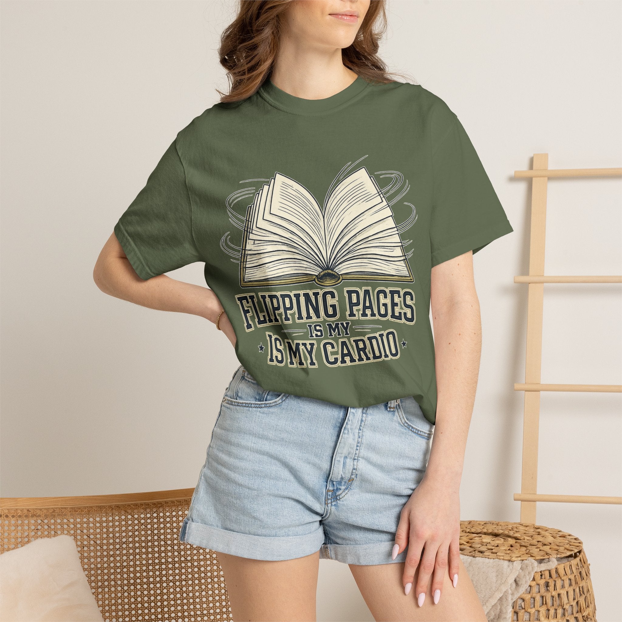 Book Lover T-Shirt — "Flipping Pages Is My Cardio" Graphic Tee
