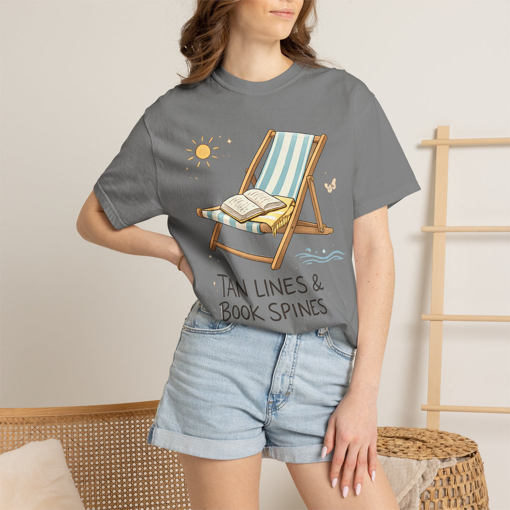 Beach Reading T-Shirt — "Tan Lines & Book Spines" Summer Reader Tee