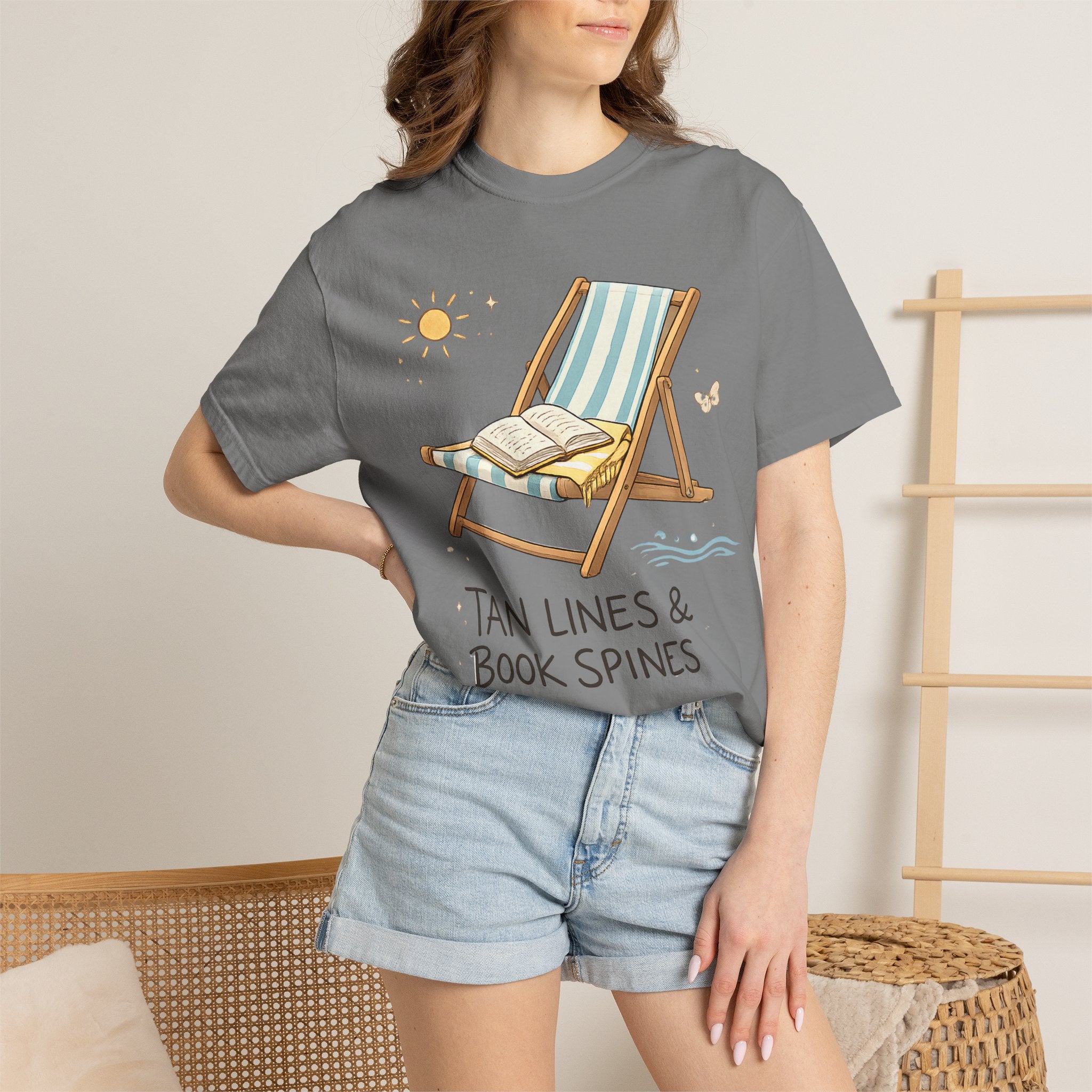 Beach Reading T-Shirt — "Tan Lines & Book Spines" Summer Reader Tee