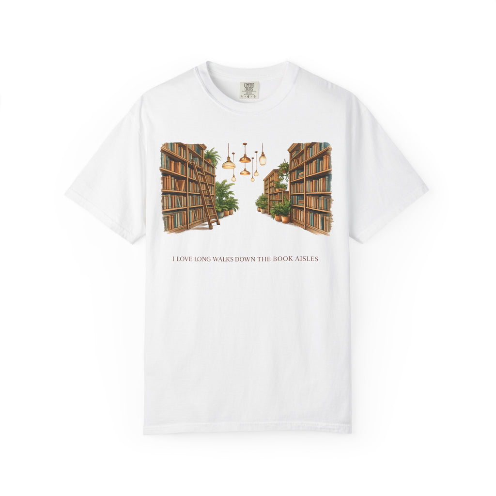 Book Nook T-Shirt — 'I Long Long Walk Down The Book Aisles' Literary Tee
