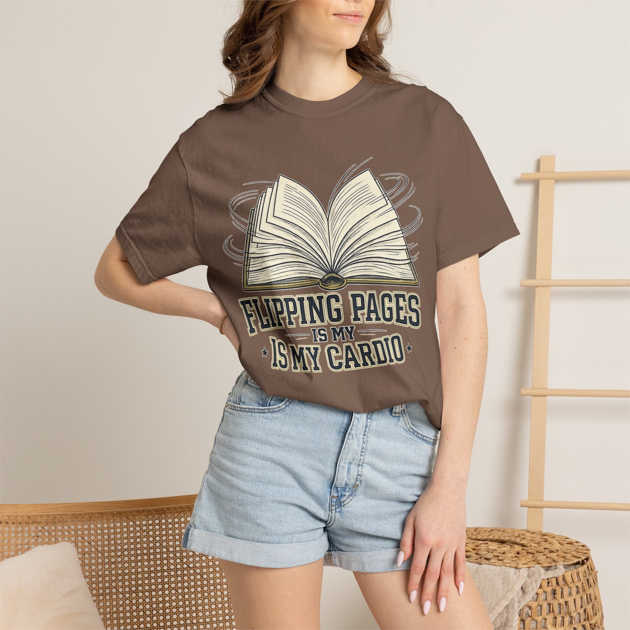 Book Lover T-Shirt — "Flipping Pages Is My Cardio" Graphic Tee