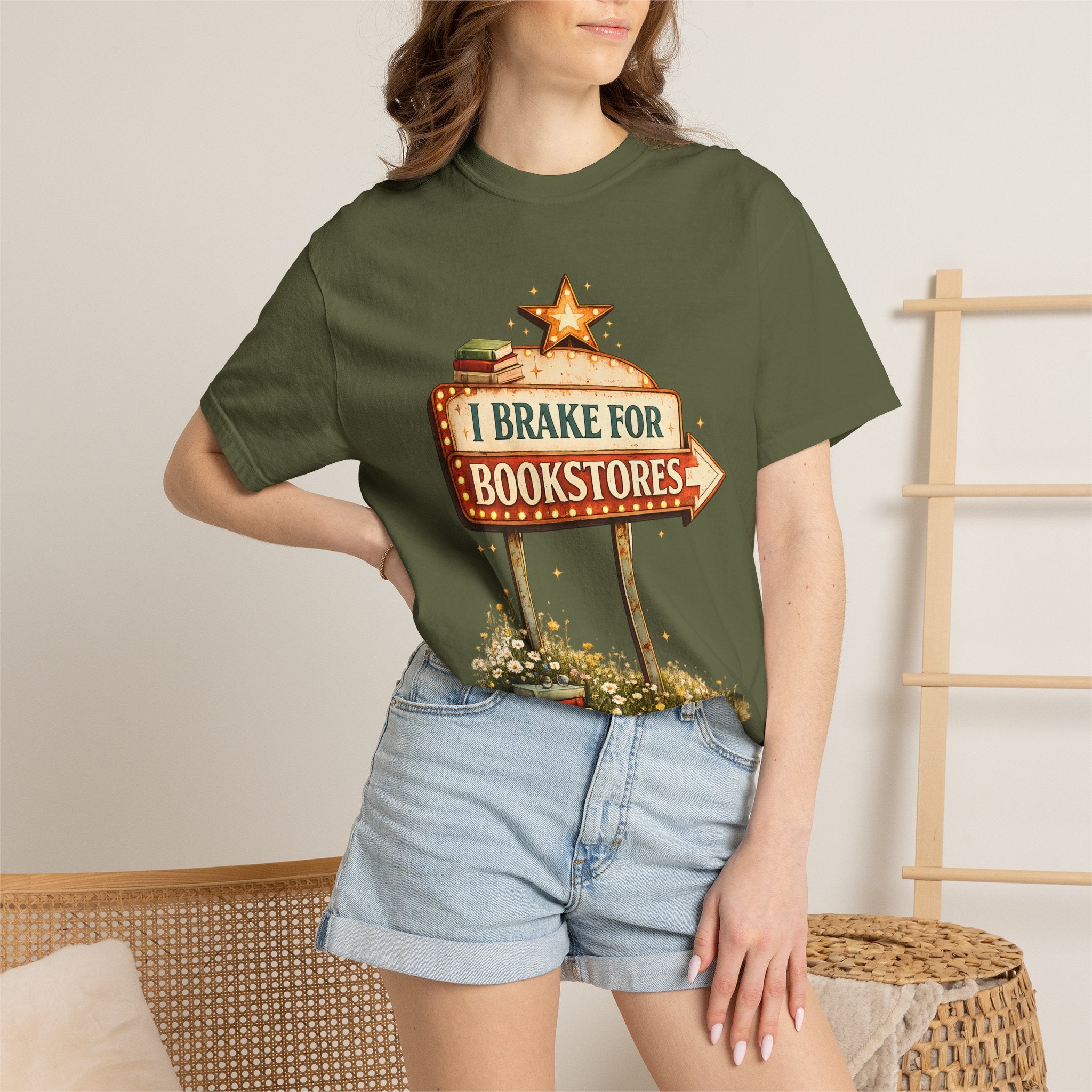 I Brake for Bookstores T-Shirt — Vintage Signbook Lover Tee