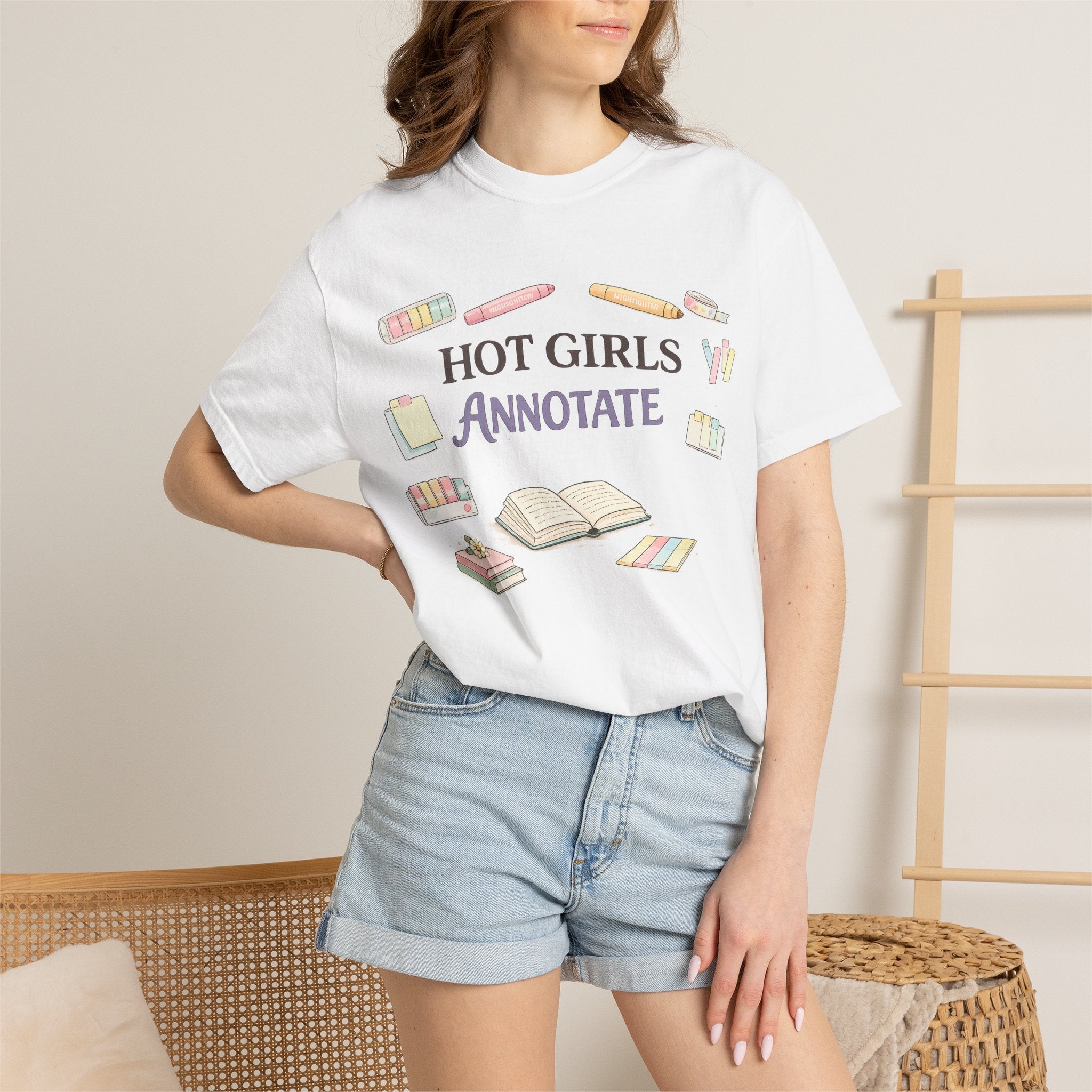 Hot Girls Annotate T-Shirt — Cute Study/Bookish Graphic Tee for Students & Readers
