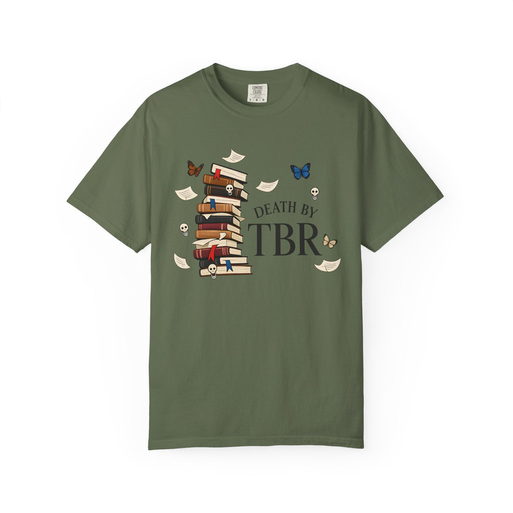 Death by TBR Book Stack T-Shirt — Reader Gift Graphic Tee
