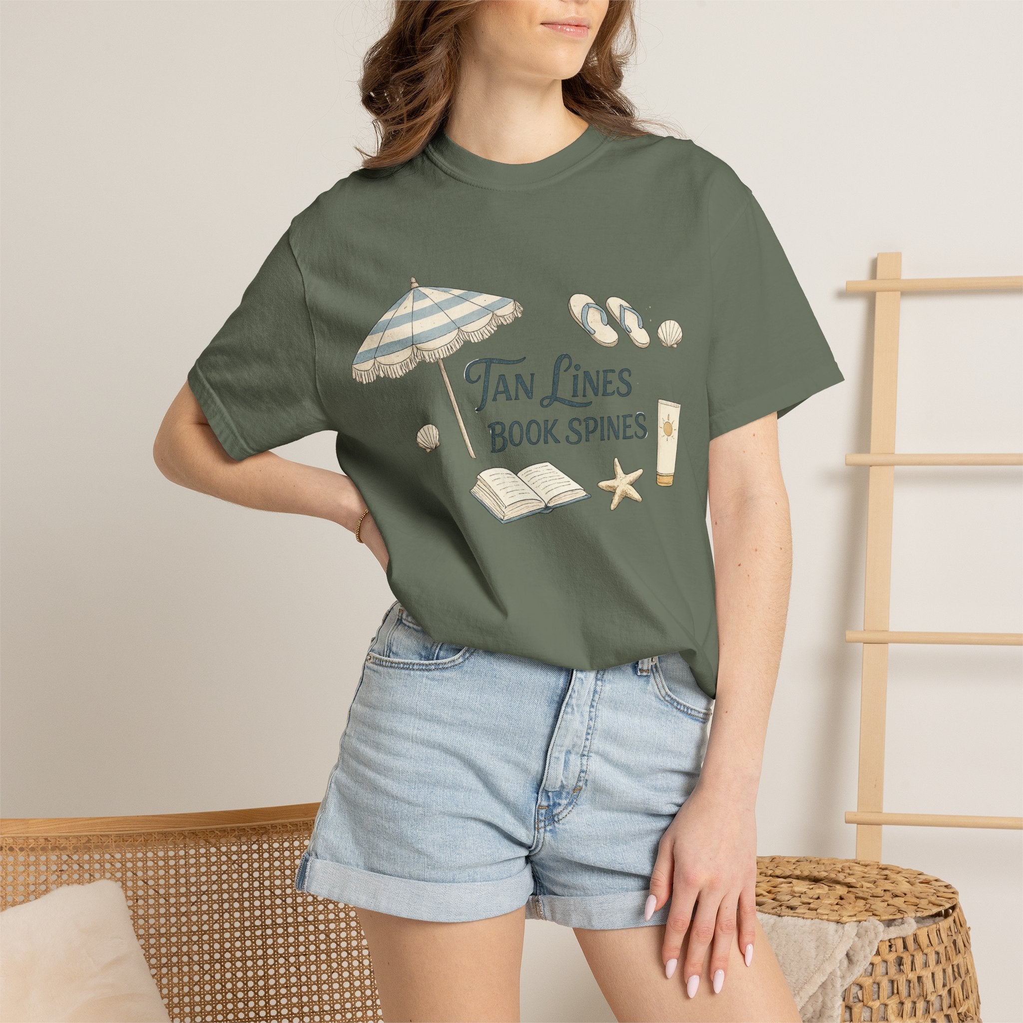 Beach Reading T-Shirt — "Tan Lines, Book Spines" Summer Graphic Tee