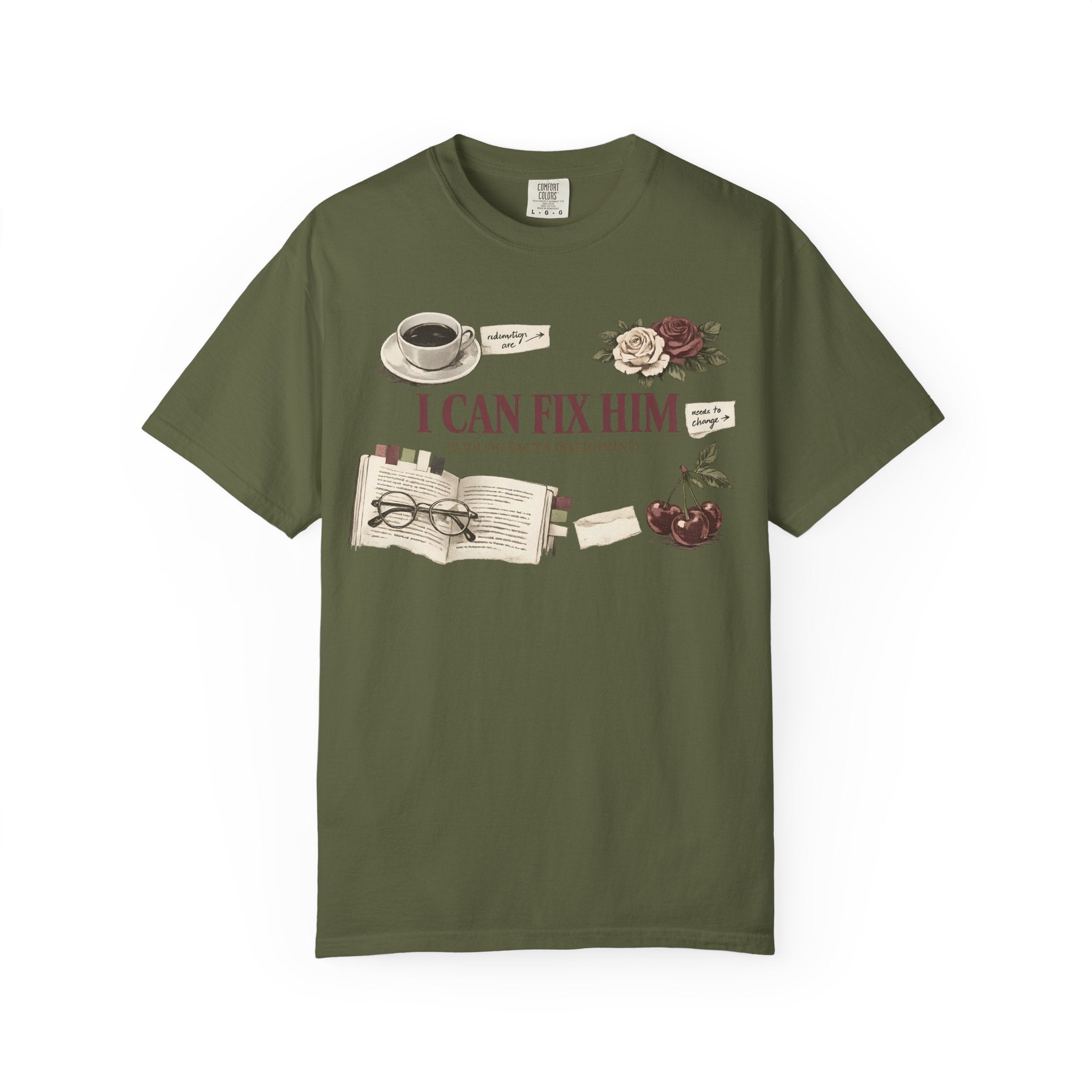I Can Fix Him T-Shirt — Vintage Floral Literary Coffee Graphic Tee
