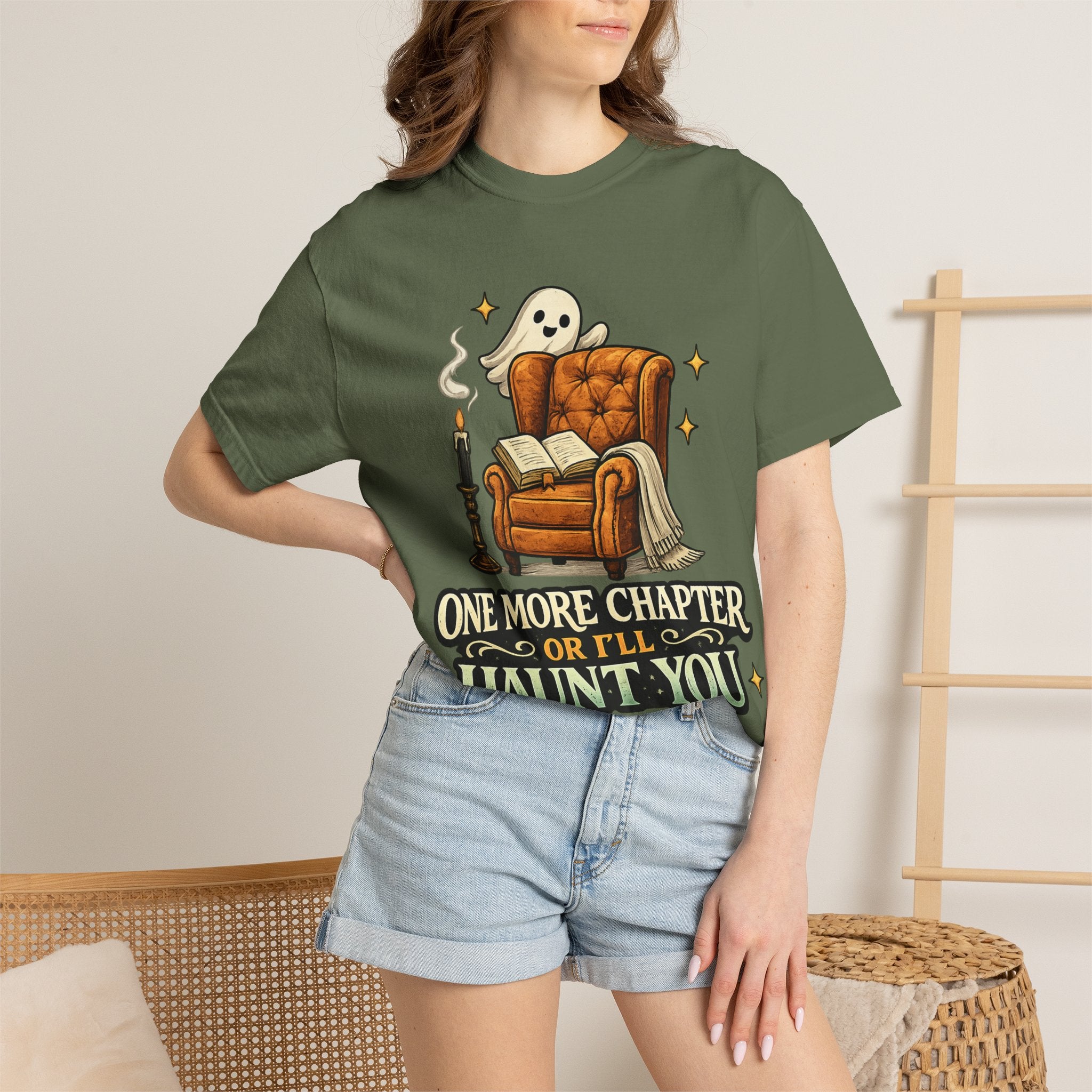 T-Shirt — “One More Chapter or I’ll Haunt You” Ghost Reading Tee