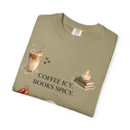 Coffee Icy, Books Spicy T-Shirt — Literary Coffee Lover Tee